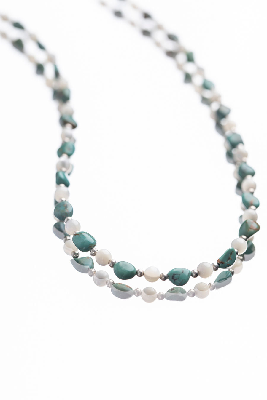 Sterling silver necklace with turquoise and quartz gemstones