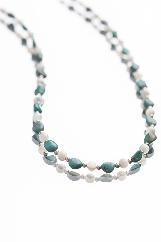 Sterling silver necklace with turquoise and quartz gemstones