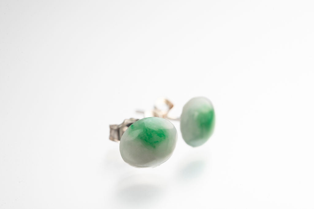 Sterling silver white and green Jadite cabochon earrings