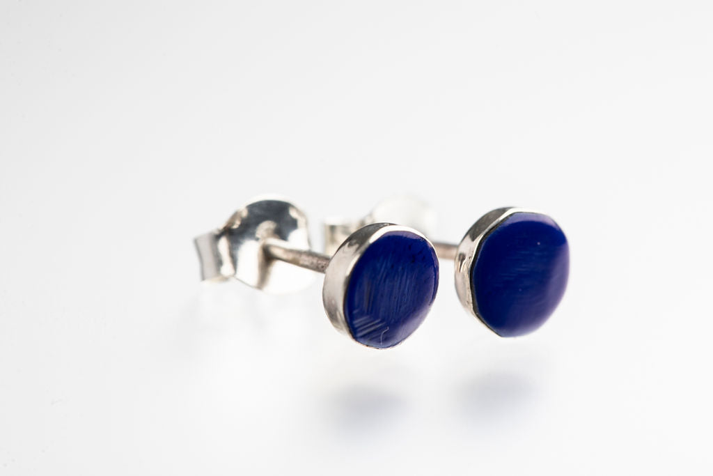 Sterling silver bezel Lapis Lazuli stud earrings