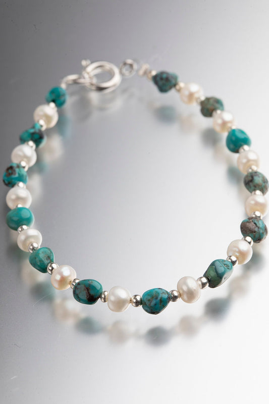 Sterling silver Turquoise and pearl bracelet